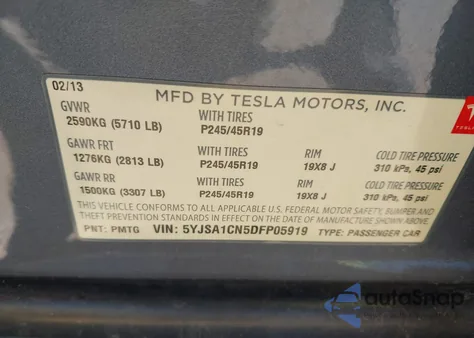 2013 Tesla Model S from USA, damaged, VIN 5YJSA1CN5DFP05919